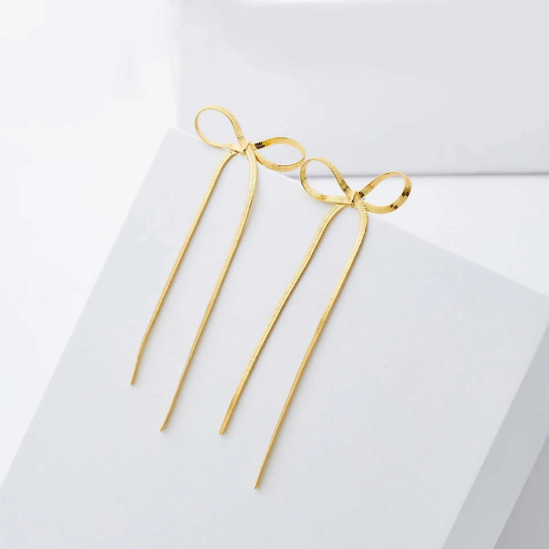 Fashion Long Tassel Bow Earrings for Women Stainless Steel Flat Snake Chain Bowknot Drop Earrings Statement Jewelry Girls Gift