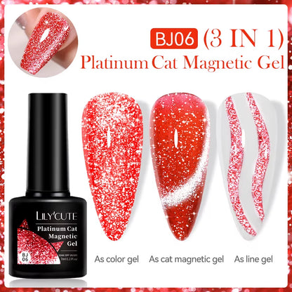 3-in-1 Platinum Rose Gold Cat Magnetic Gel Nail Polish - 7ML Moonlight Glitter UV Varnish for Stunning Semi-Permanent Manicures