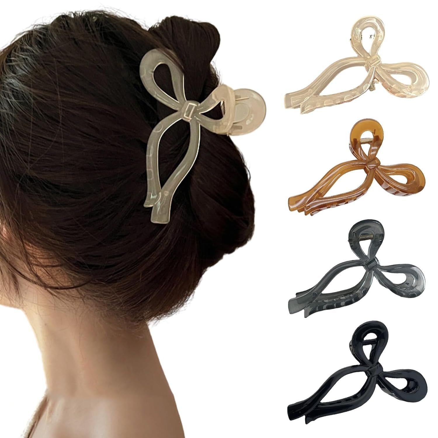 Hair Bow Accessories for Women: for Thick Hair  (4 Pack: White, Khaki, Gray, and Black)