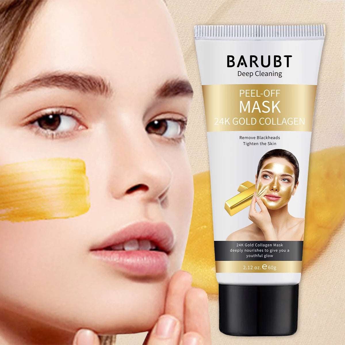 Luxury 24K Gold Foil Peel-Off Mask - 60G Deep Exfoliating Treatment for Blackhead and Acne Removal, Revealing Radiant Skin