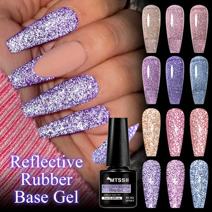 Mtssii 7ml Glitter Reflective Rubber Base Gel Polish - Laser Sparkling Semi-Permanent Soak Off UV Nail Varnish for Stunning Nail Art