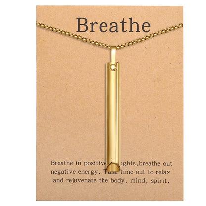 Mindfulness Breathing Necklace Stress Relief Pendant Stainless Steel Anxiety Breathe Necklace for Women Men