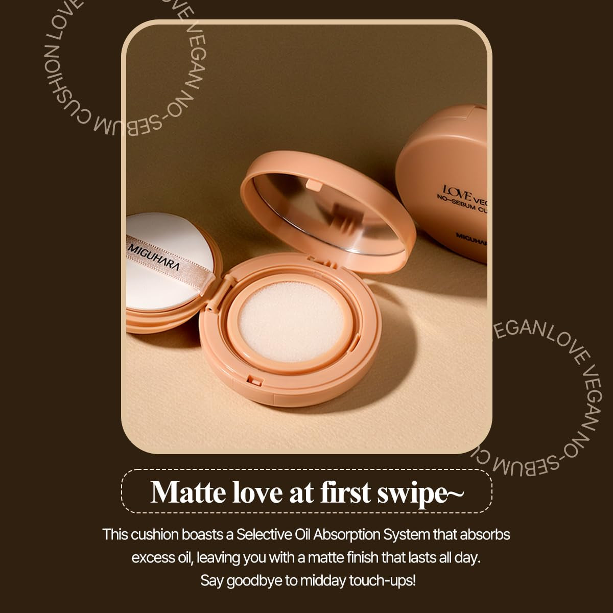 LOVE Vegan No-Sebum Cushion | K-Beauty No Sebum Cushion (15G/0.52 Oz.)