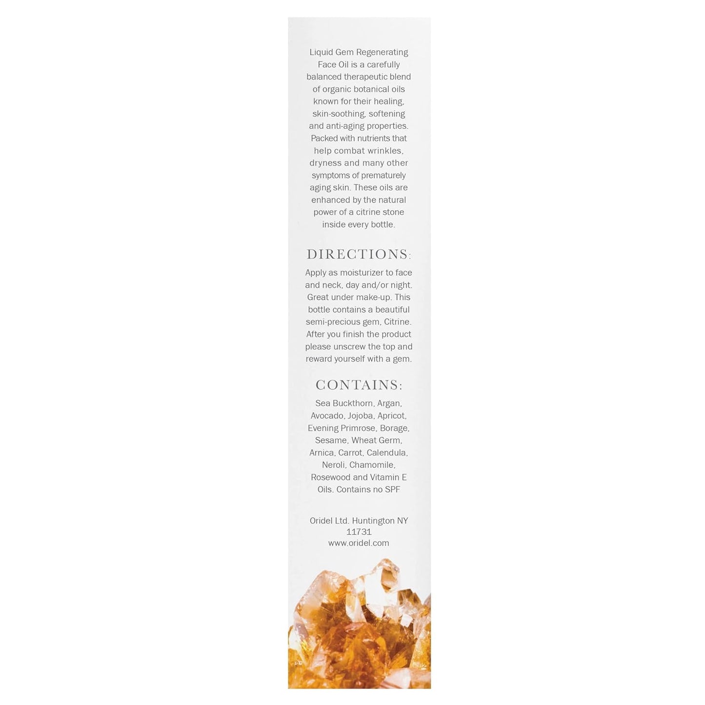 Liquid Gem Regenerating Face Oil - 100% Natural Organic Facial Moisturizer with Citrine, Argan, and Sea Buckthorn for Youthful Radiance - 1 oz