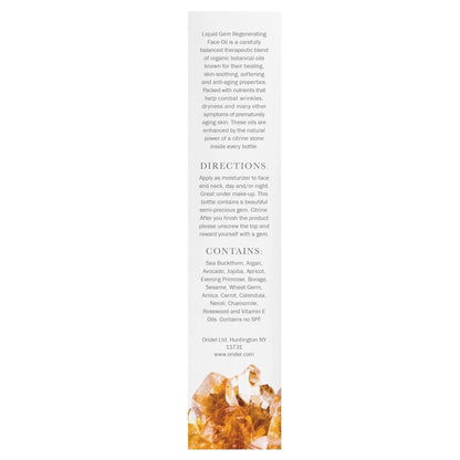 Liquid Gem Regenerating Face Oil - 100% Natural Organic Facial Moisturizer with Citrine, Argan, and Sea Buckthorn for Youthful Radiance - 1 oz