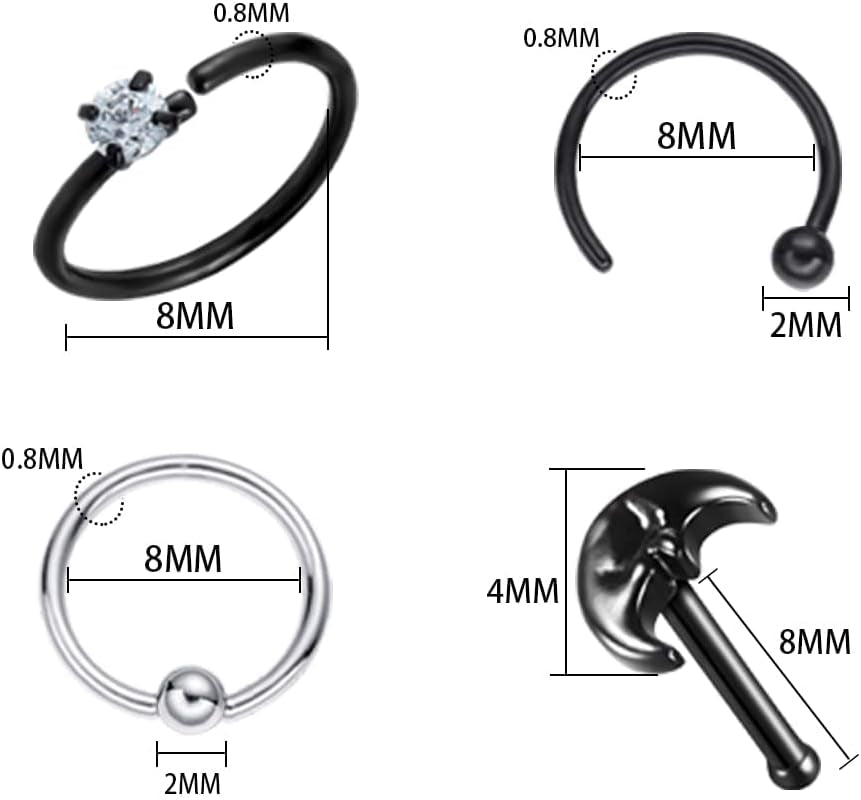 16 PCS Nose Rings and Studs for Women and Men - 316L Stainless Steel Piercings Jewelry Upgrade Screw