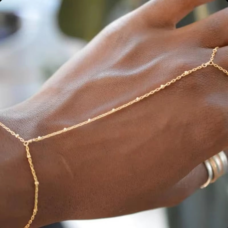 Stunning Handmade Gold Ring Palm Chain Bracelet for Women