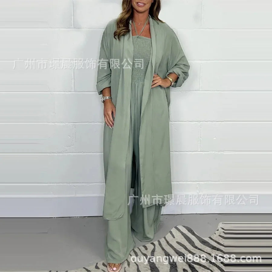 Chic Summer Women's Jumpsuit - Lace-Up Pleated Wide Leg Casual Outfit for Vacations and Parties