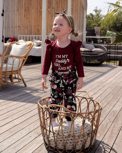 Adorable 3-Piece Floral Ruffle Sleeve Outfit Set for Baby Girls - Perfect Fall/Winter Gift (0-4T)