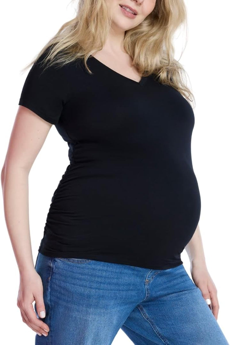 Women'S Short Sleeve Side Ruched V-Neck Pregnancy T-Shirt