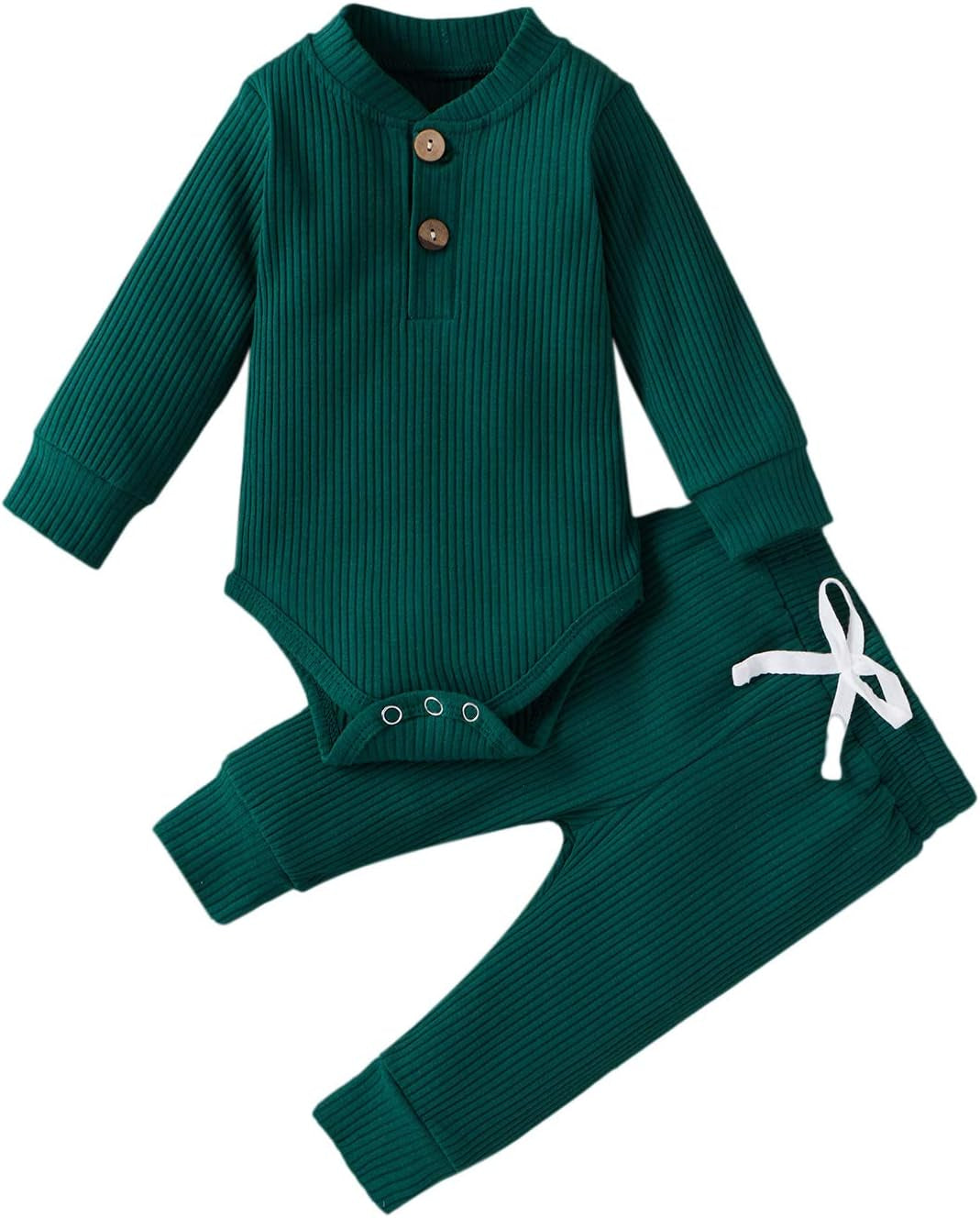 Cozy & Stylish Winter Newborn Unisex Outfit Set - Ribbed Long Sleeve Top & Pants 2PCS
