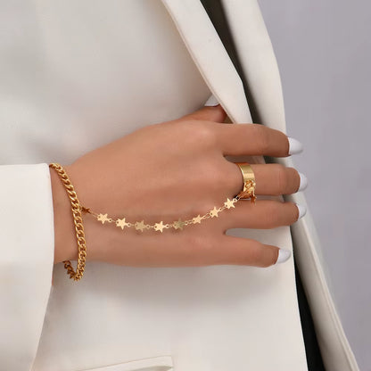 Stunning Handmade Gold Ring Palm Chain Bracelet for Women