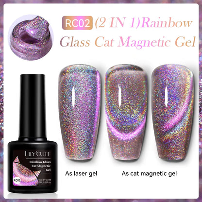 3-in-1 Platinum Rose Gold Cat Magnetic Gel Nail Polish - 7ML Moonlight Glitter UV Varnish for Stunning Semi-Permanent Manicures