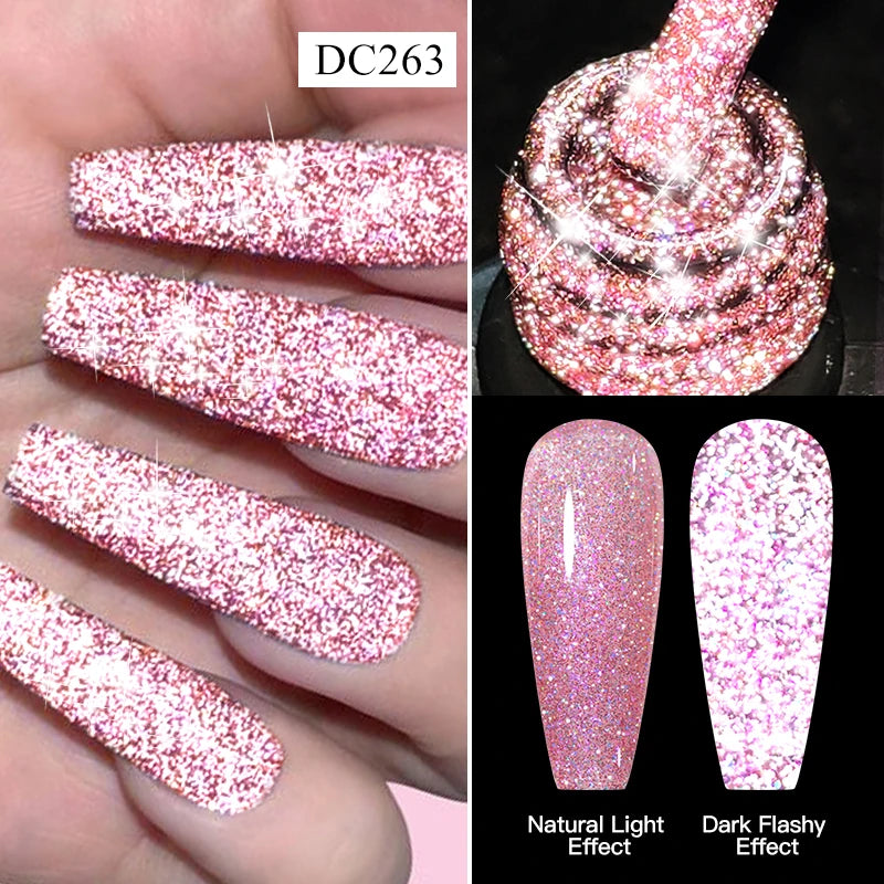 Mtssii 7ml Glitter Reflective Rubber Base Gel Polish - Laser Sparkling Semi-Permanent Soak Off UV Nail Varnish for Stunning Nail Art