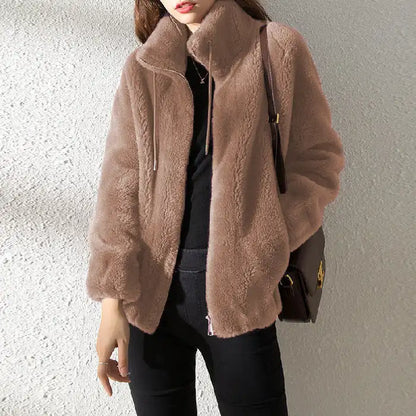 Cozy Double-Faced Fleece Jacket for Couples - Chic Padded Stand-Collar Winter Coat in Trendy Solid Colors