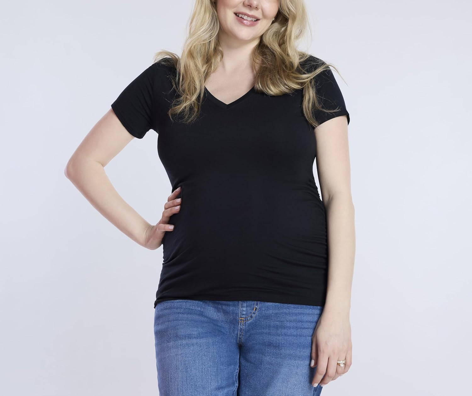 Women'S Short Sleeve Side Ruched V-Neck Pregnancy T-Shirt