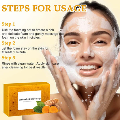 Lemon Turmeric Kojic Soap,Natural Handmade Soapes,Turmeric Soap Bar for Face and Body, Smooth Skin Tumeric Soaps,Deep Cleansing Soaps for Men & Women (3 PCS)