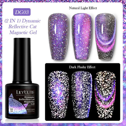 3-in-1 Platinum Rose Gold Cat Magnetic Gel Nail Polish - 7ML Moonlight Glitter UV Varnish for Stunning Semi-Permanent Manicures