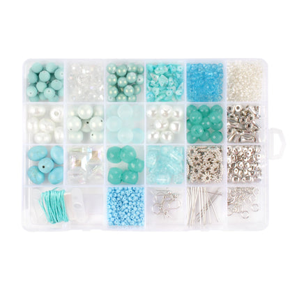 Bead Kits for Jewerly Making - 1300Pcs Bead Craft Set - DIY Bracelets, Necklaces, and Earrings Supplies Box - Arts and Crafts for Kids, Girls, Teens, Adults - Shades of Blue - Assortment 228