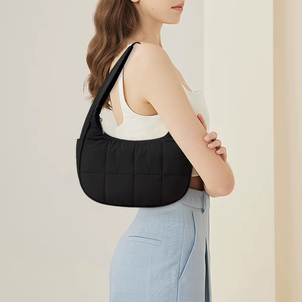 Puffer Crescent Bag -Quilted Underarm Bag- Nylon Adjustable  Shoulder Strap Purse- Work/ Travel