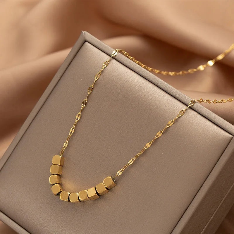 Luxury Titanium Steel Square Necklace Feeling Roman Digital Good Luck Leter Pendant Neck Chain Sexy Girl Jewelry