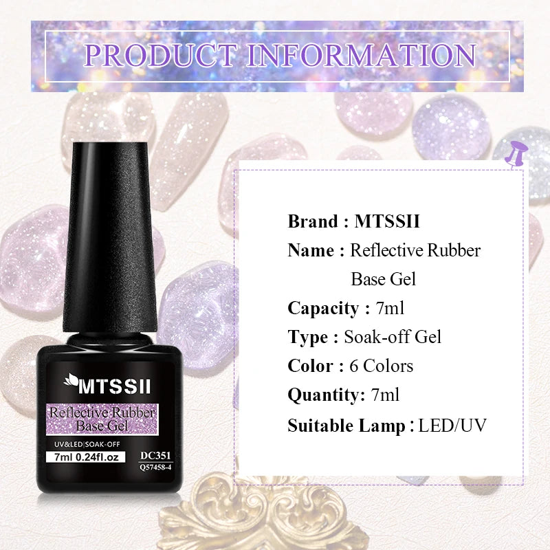 Mtssii 7ml Glitter Reflective Rubber Base Gel Polish - Laser Sparkling Semi-Permanent Soak Off UV Nail Varnish for Stunning Nail Art