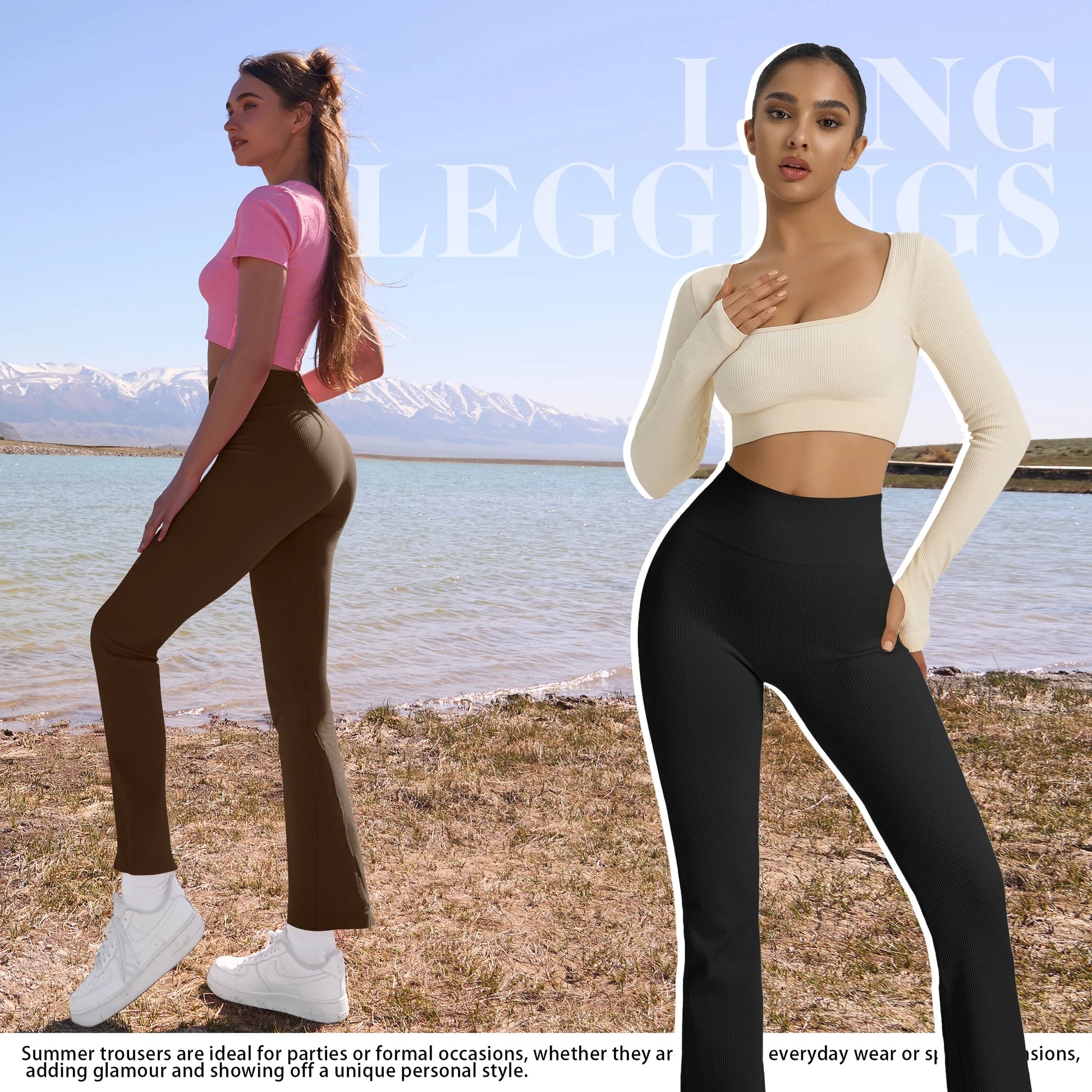 Women'S Yoga Pants Ribbed Seamless Sports High-Waisted Flare Pants