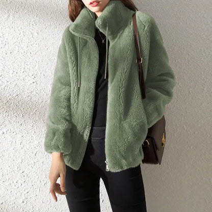 Cozy Double-Faced Fleece Jacket for Couples - Chic Padded Stand-Collar Winter Coat in Trendy Solid Colors