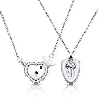 Stainless Steel Love Heart Jewelry Set - Elegant Lock & Key Pendant Necklace and Bracelet Combination