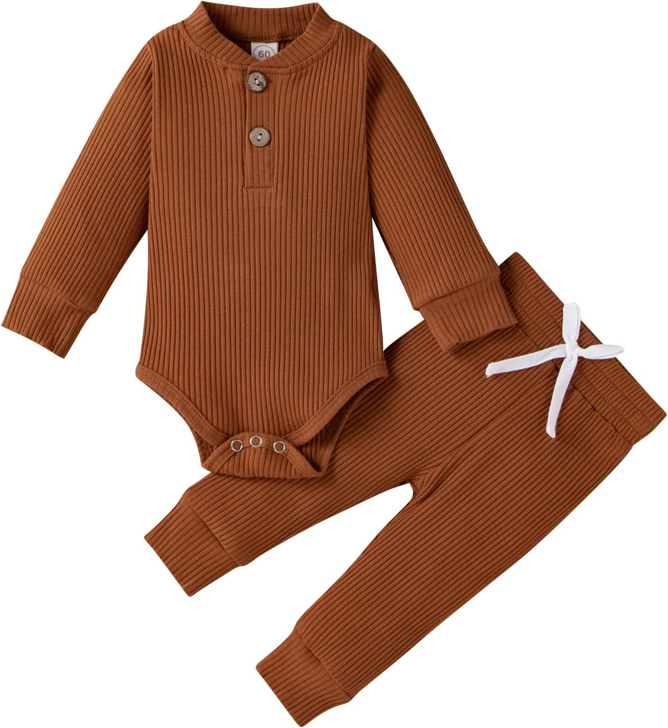 Cozy & Stylish Winter Newborn Unisex Outfit Set - Ribbed Long Sleeve Top & Pants 2PCS