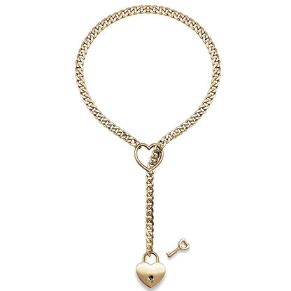 Fashion Womens Slip Chain Necklace Heart O-Ring Rock Cuban Long Necklace Adjustable Heart Shaped Lock Core with Key 2024 New