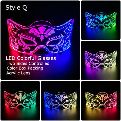 Glow Party Acrylic LED Glasses - Neon Light Up Eyewear for DJ Events, Halloween & Christmas Celebrations