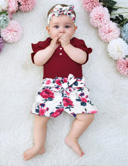 Baby Girl Clothes Ruffle Romper Floral Short Pants Summer Outfits Cute Baby Girl Clothes