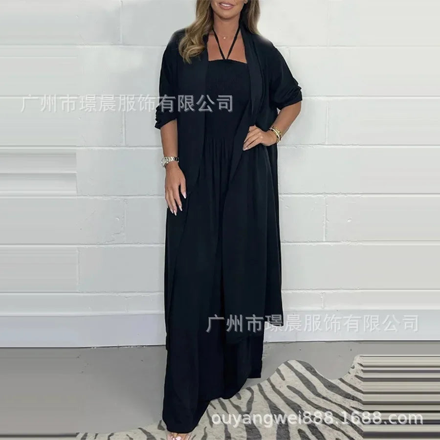 Chic Summer Women's Jumpsuit - Lace-Up Pleated Wide Leg Casual Outfit for Vacations and Parties