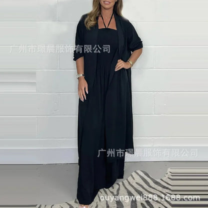 Chic Summer Women's Jumpsuit - Lace-Up Pleated Wide Leg Casual Outfit for Vacations and Parties