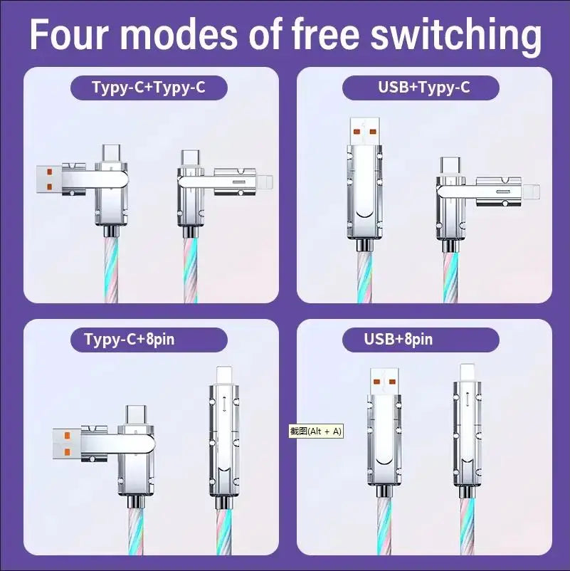 Lights Sky RGB LED USB Type-C to Type-C to Lightning and 4 in 1 Fast Charging Cable 