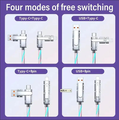 Lights Sky RGB LED USB Type-C to Type-C to Lightning and 4 in 1 Fast Charging Cable 