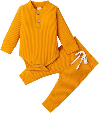 Cozy & Stylish Winter Newborn Unisex Outfit Set - Ribbed Long Sleeve Top & Pants 2PCS