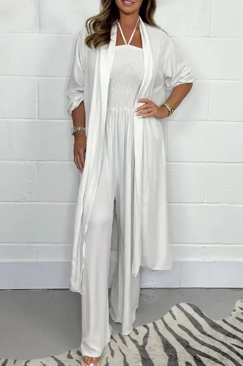 Chic Summer Women's Jumpsuit - Lace-Up Pleated Wide Leg Casual Outfit for Vacations and Parties