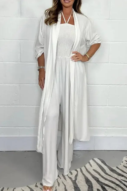 Chic Summer Women's Jumpsuit - Lace-Up Pleated Wide Leg Casual Outfit for Vacations and Parties