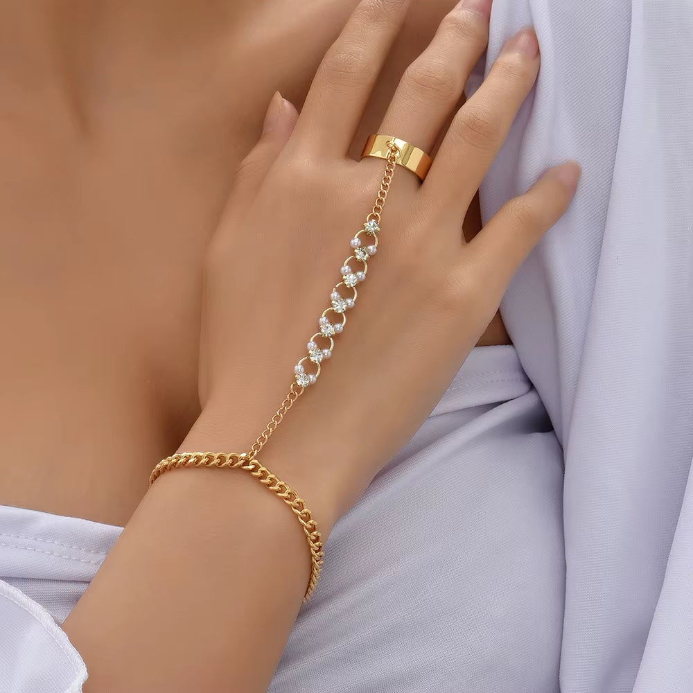 Stunning Handmade Gold Ring Palm Chain Bracelet for Women