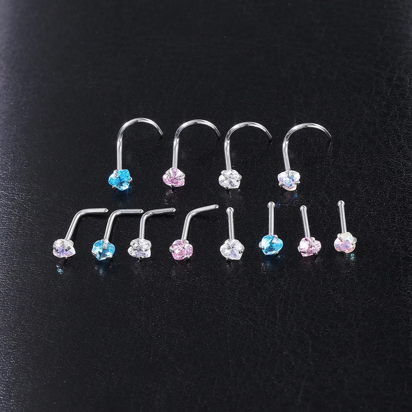 6Pcs/Set 20G Heart Nose Piercing Nose Bone Stud CZ Nostril Piercing