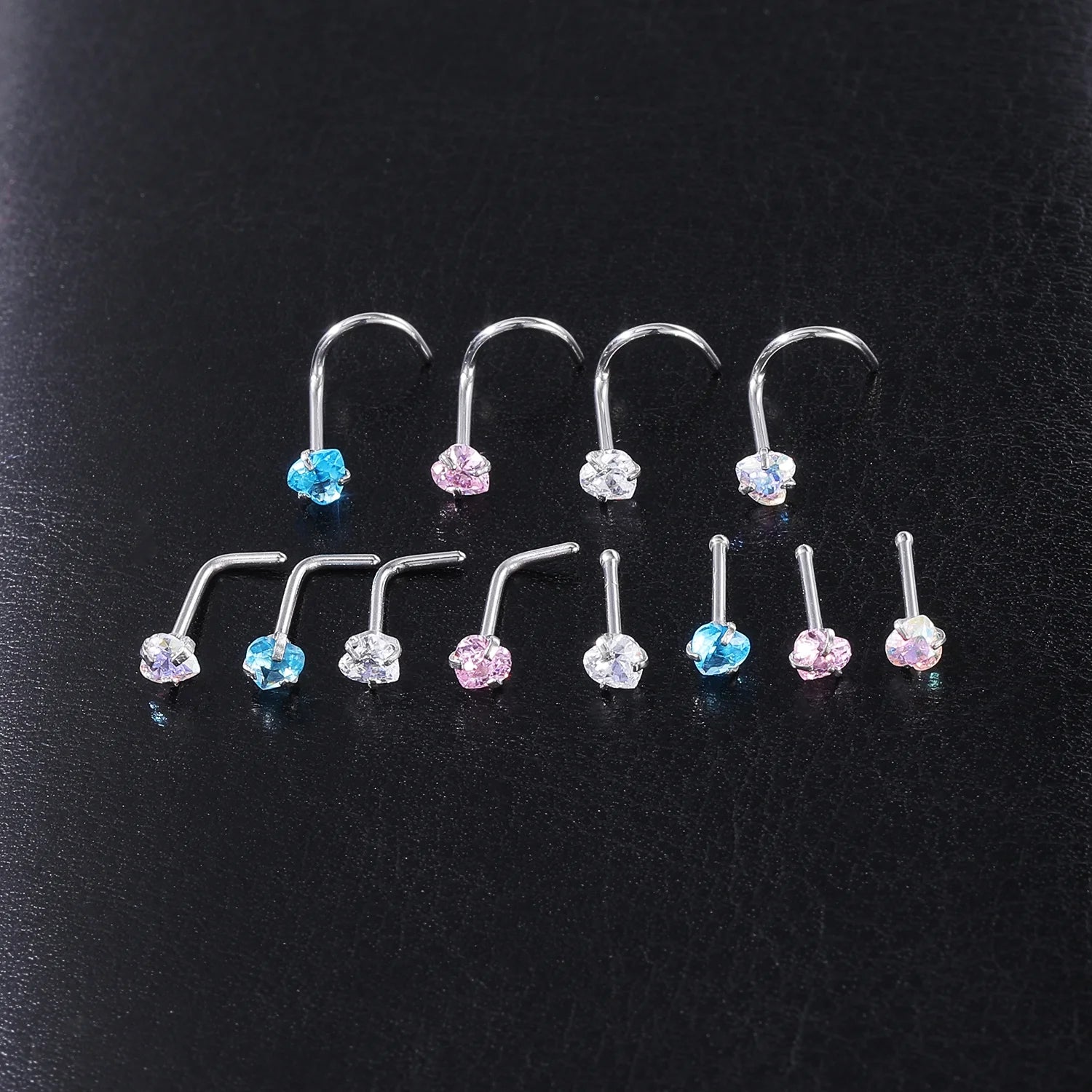6Pcs/Set 20G Heart Nose Piercing Nose Bone Stud CZ Nostril Piercing