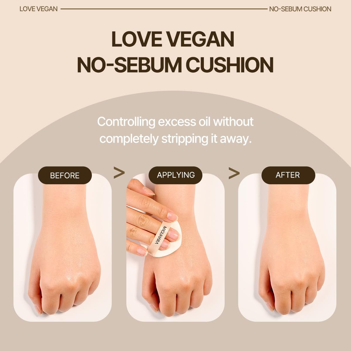 LOVE Vegan No-Sebum Cushion | K-Beauty No Sebum Cushion (15G/0.52 Oz.)