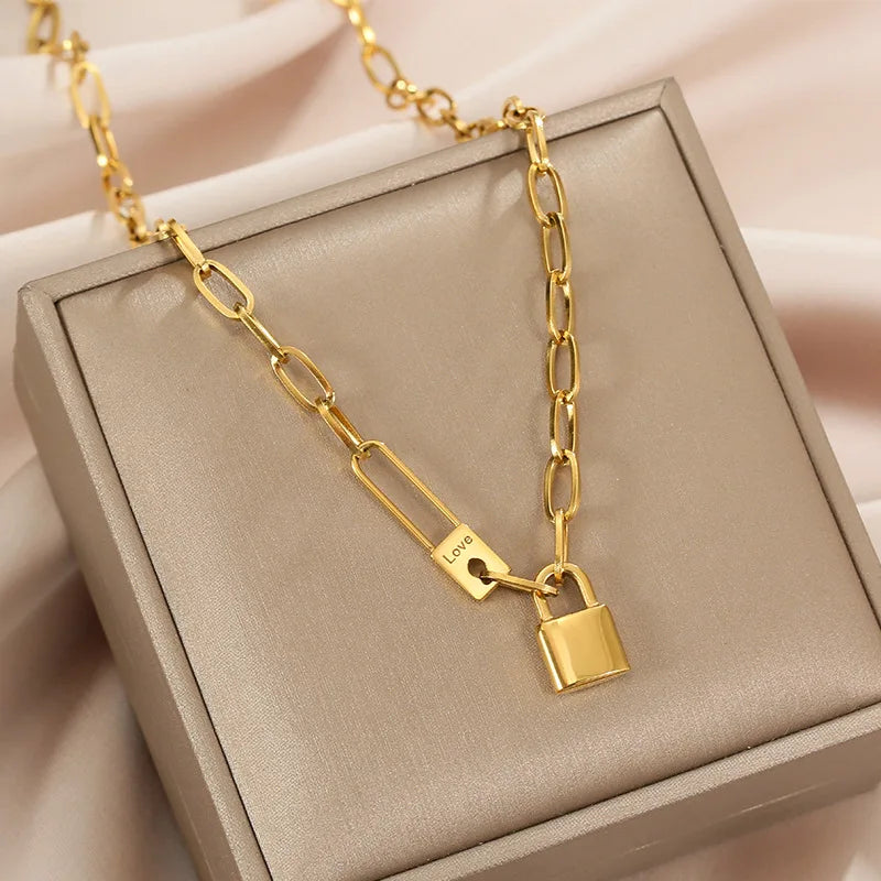 Luxury Titanium Steel Square Necklace Feeling Roman Digital Good Luck Leter Pendant Neck Chain Sexy Girl Jewelry