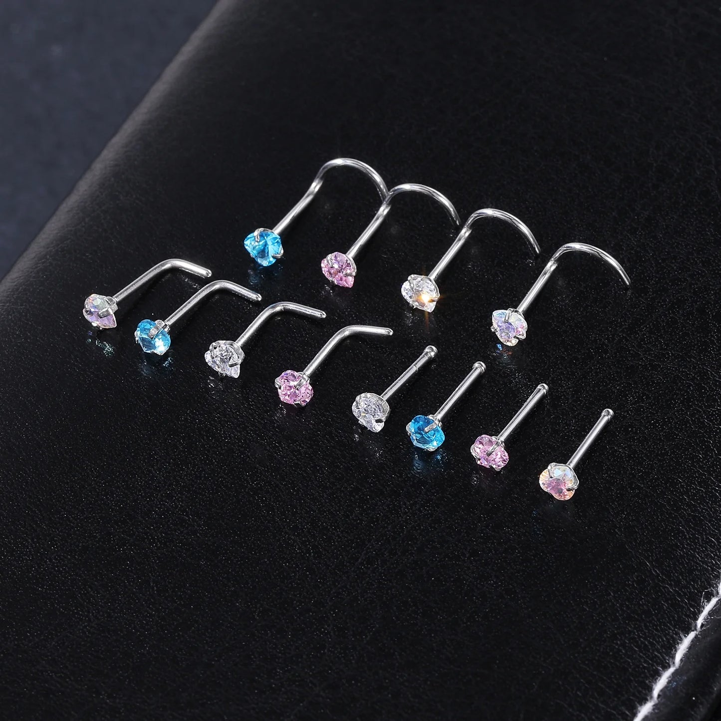 6Pcs/Set 20G Heart Nose Piercing Nose Bone Stud CZ Nostril Piercing