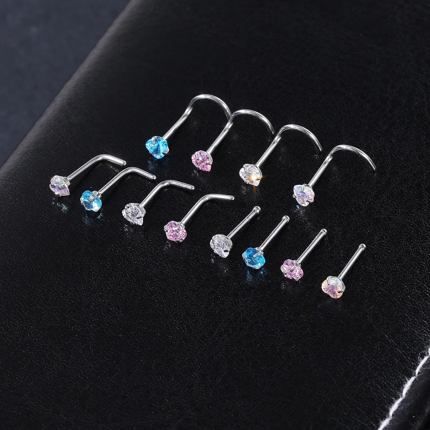 6Pcs/Set 20G Heart Nose Piercing Nose Bone Stud CZ Nostril Piercing