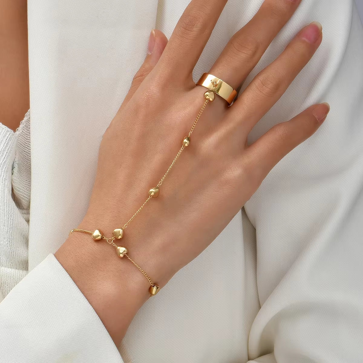 Stunning Handmade Gold Ring Palm Chain Bracelet for Women
