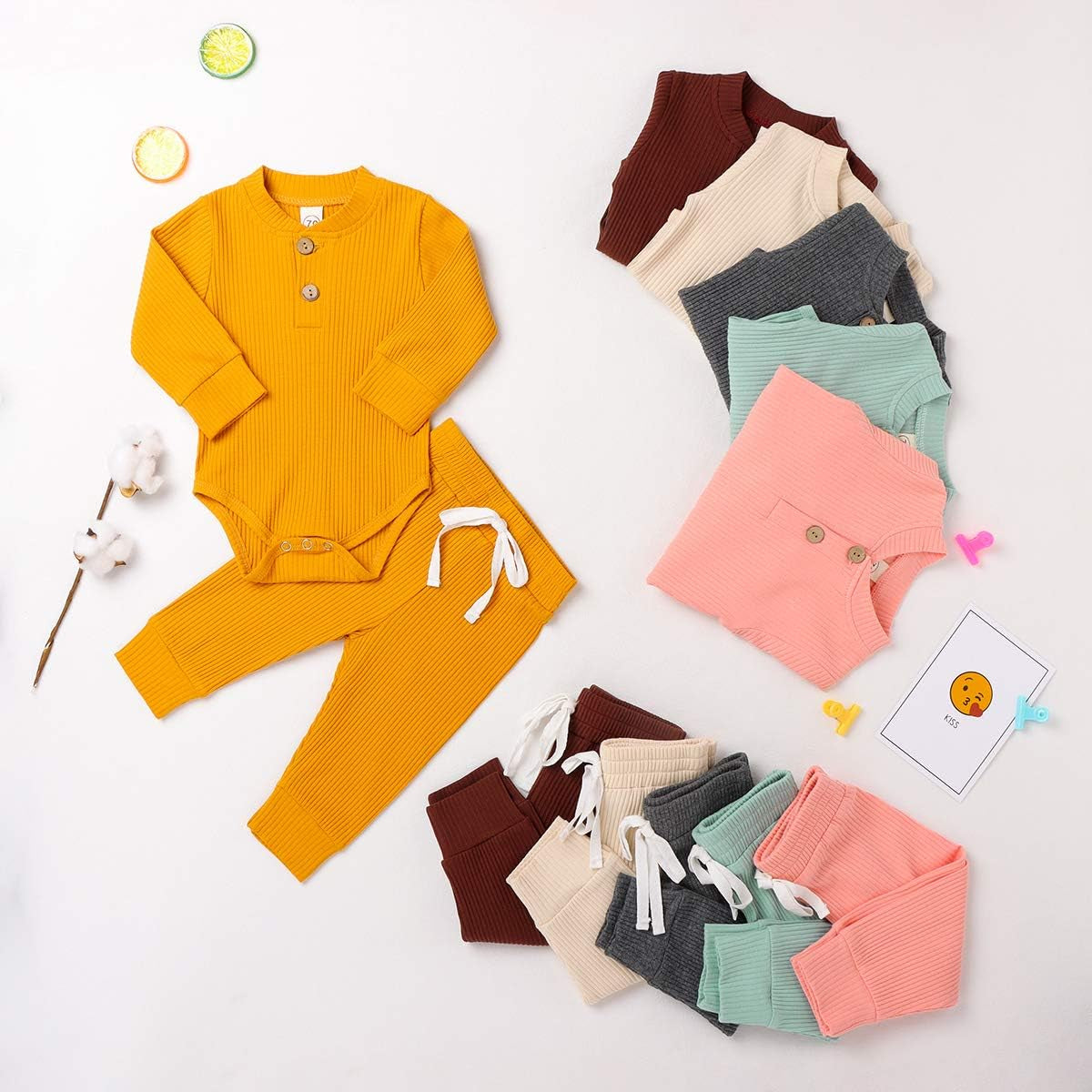 Cozy & Stylish Winter Newborn Unisex Outfit Set - Ribbed Long Sleeve Top & Pants 2PCS