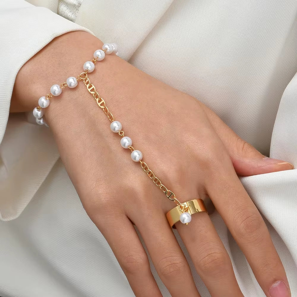 Stunning Handmade Gold Ring Palm Chain Bracelet for Women